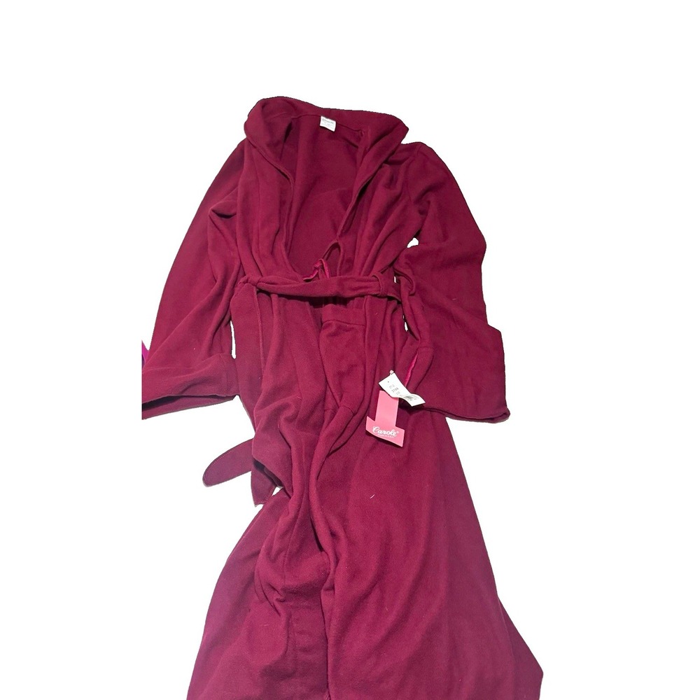 NWT Carole XL Burgundy Hooded Fleece Robe Made in USA Style 2188 Belted